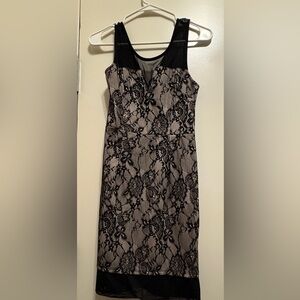 Doe & Rae Black and Cream Lace Midi Dress